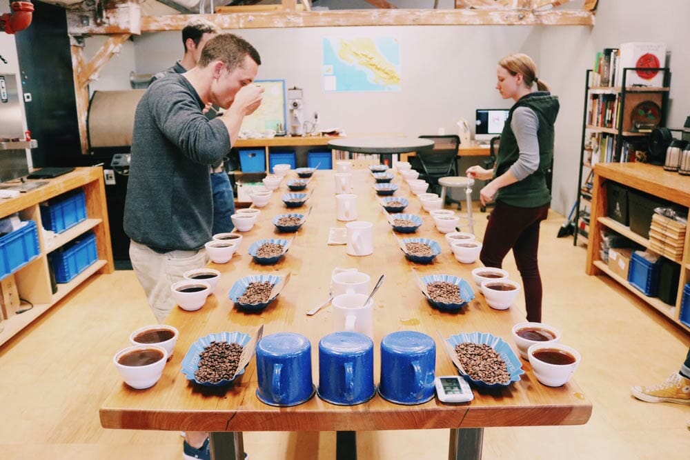 cupping coffee