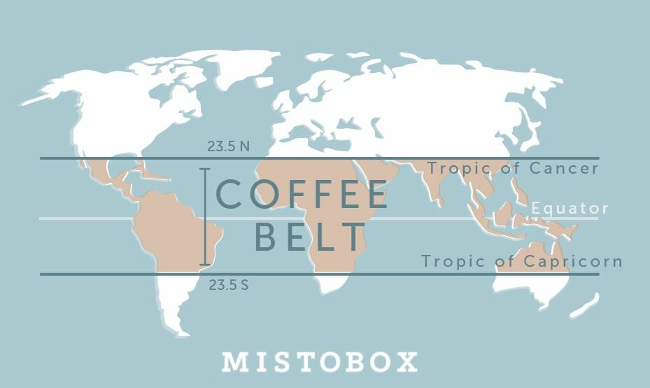 Coffee Belt Map Where Coffee is Grown 